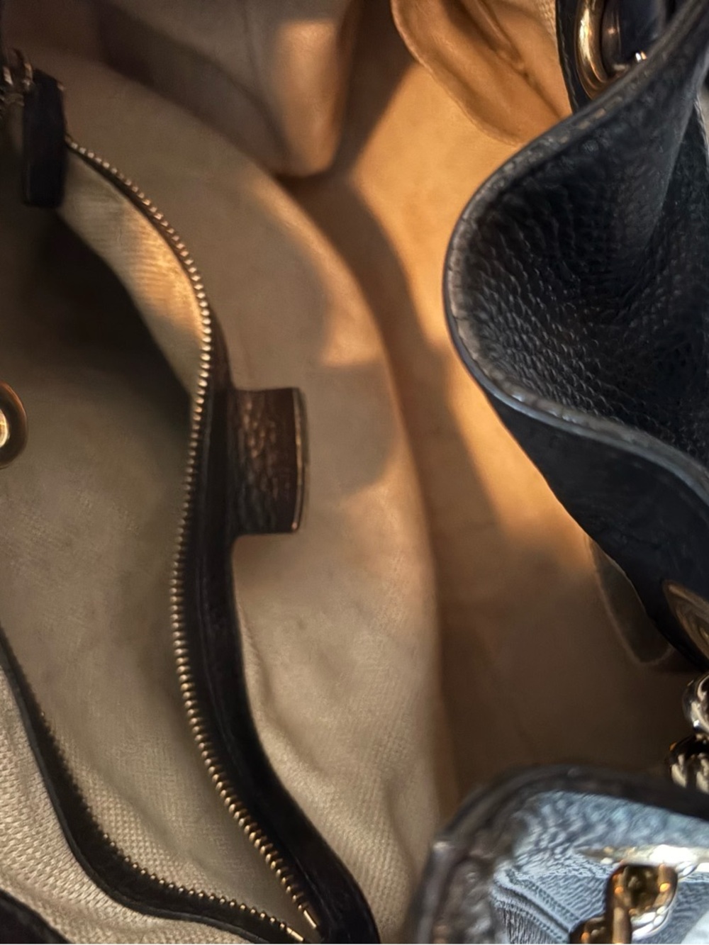 Gucci Black Pebbled Leather Chain-Handle Satchel with Tassel - Picture 6 of 10